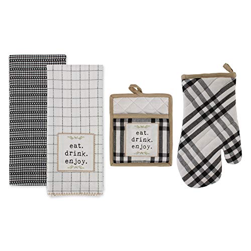 Home Sweet Farmhouse Kitchen Collection (Black / Potholder/Oven Mitt/Dishtowel Set)