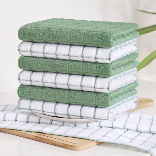 Large Premium Cotton Kitchen Towels 16"x 28" (Grass Green / 16" X 28" - 8 Pack)
