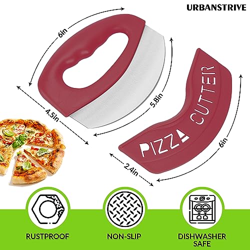Heavy Duty Stainless Steel Pizza Cutter with Cover (Red)