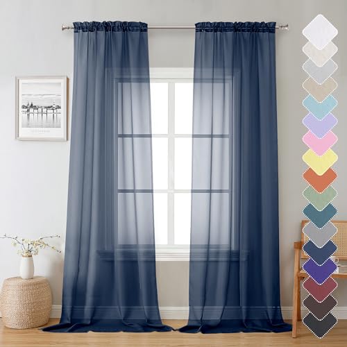 Sheer Curtain Panels Set 96" Inches Long (Navy Blue / 40"W x 96"L (Pack of 2))