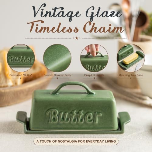 Ceramic Butter Dish with Lid (Green)