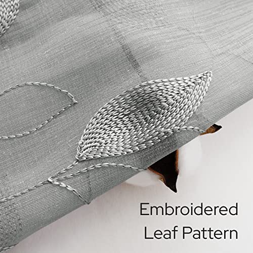 Grey Kitchen Sheer Curtains Leaf Embroidered (30"W x 24"L (Pack of 2) / 3-grey)