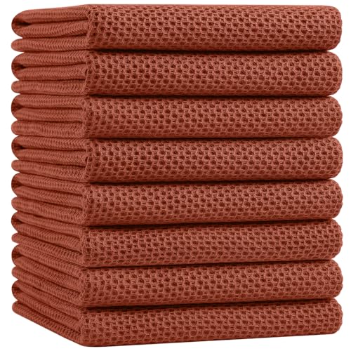 100% Cotton Oversized Waffle Weave Kitchen Towels 8 (Rust / 20 X 28 - 8 Pack)