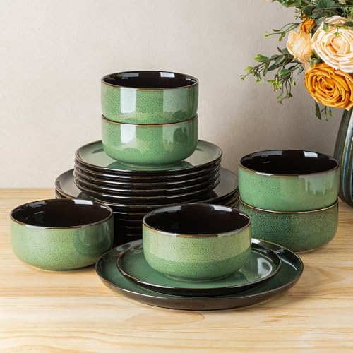 Ceramic Dinnerware Sets for 6 (Modern-Green / Service for 6 (18 Pcs))