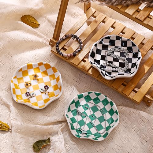 Orange Checkerboard Ceramic Jewelry Tray (Orange)