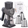 Rotary Cheese Grater with Handle Kitchen Shredder Slicer Grater Slicer Ice Shaver Cheese Vegetable Nuts Potato Zucchini Chocolate 3 Interchangeable Blades (9.06"L x 4.33"W x 9.07"H / Dark Grey TSP)