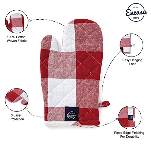 Oven Mitts Heat Resistant Kitchen Gloves (Oven Gloves / Buffalo Red Checks)