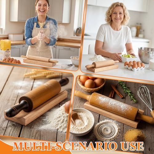 4 Pcs Wood Rolling Pin Holder Rolling Pin Stand Pizza Roller Holder Kitchen Display Rack For Dough Pastry Fondant Kitchen Storage