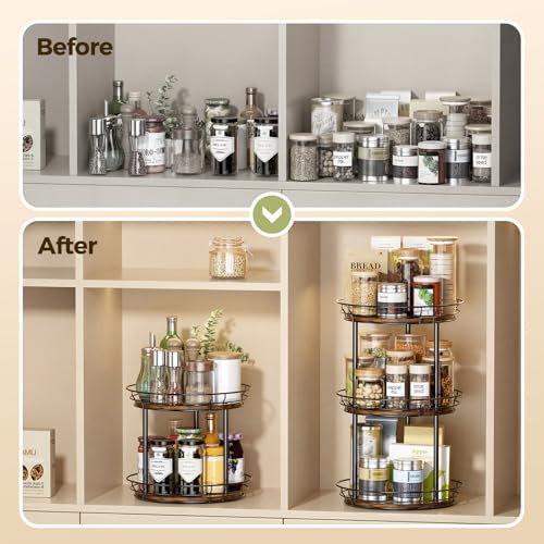 2 Tier Lazy Susan Turntable Rotating Spice Rack Organizer for Cabinet (12in - 2Tier)