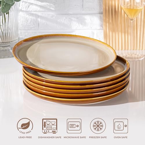 Ceramic Dinner Plates Set of 6 (10.5 Inch for 6 / Reactive-Kahki)