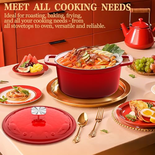 Enameled Cast Iron Dutch Oven (Cherry red)