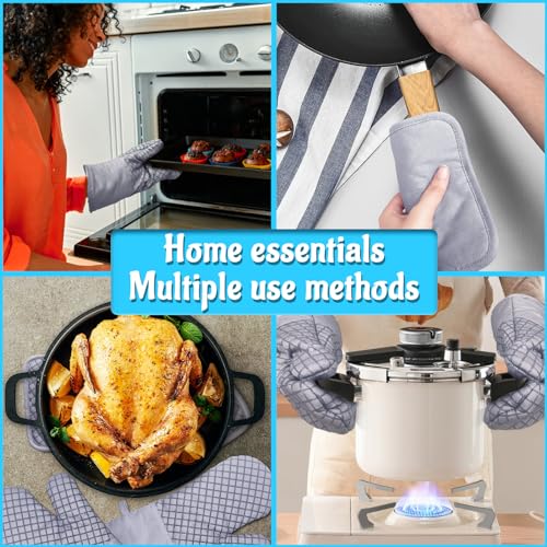 4 Pcs Oven Mitts and Pot Holders (Light Gray)