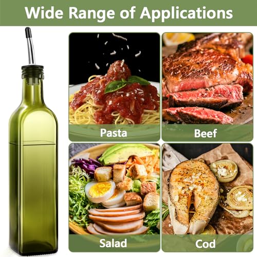 Glass Olive Oil Dispenser and Vinegar Dispenser Set with 2 Stainless Steel Pourers