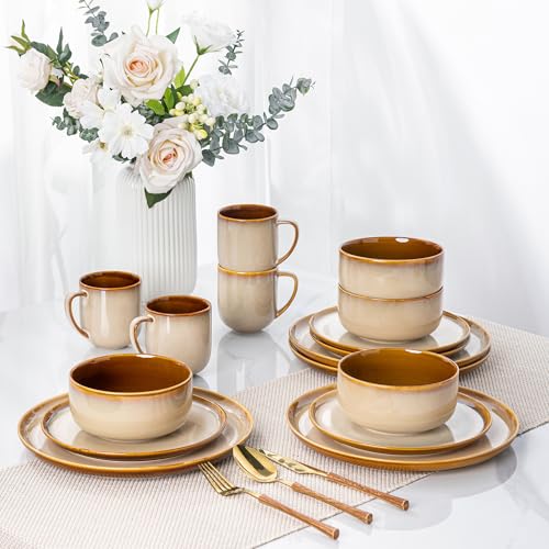 Ceramic Dinnerware Sets for 6 (Modern-Khaki / Service for 6 (18 Pcs))