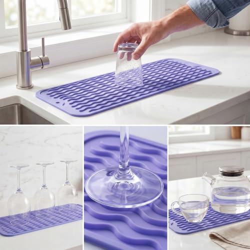 Silicone Dish Drying Mat for Multiple Usage (Light Purple / 17"L x 6"W)