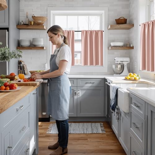 100% Blackout Short Curtains for Small Window (100% Blackout - Peach Pink / 52"W x 36"L (Pack of 2))