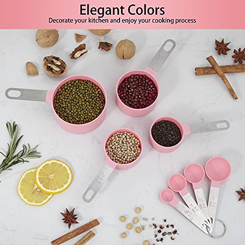 Measuring Cups and Spoons Set of Huygens Kitchen Gadgets 10 Pieces (Pink)