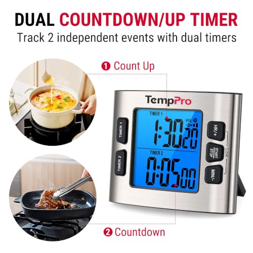 TM02 24H Kitchen Timer with Dual Digital Timers & Clock Mode
