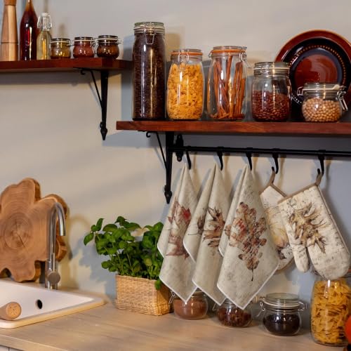 10 Pcs Fall Kitchen Decor Set Autumn Rustic Kitchen Rugs (Sepia / Rustic Fall)