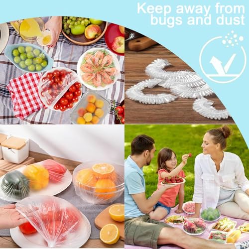 500pcs Plastic Bowl Covers Elastic Reusable Food Covers Outdoor Thickend Kitchen Bowl Dish Plate Cover (M-42CM / White-500)
