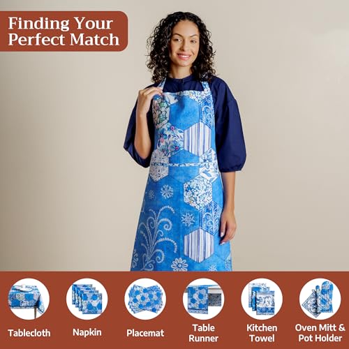 Aprons for women with Pocket 100% Cotton Pack of 1 (145 - Summer Blues)
