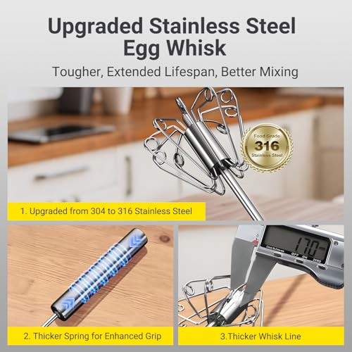 Egg Whisk Upgraded Stainless Steel Semi Automatic Whisk (316-12 Inch)