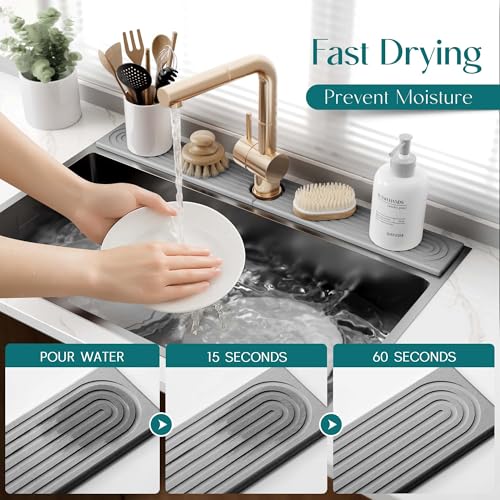 30 inch Kitchen Faucet Absorbent Mat (30" x 3.9" / Gray)