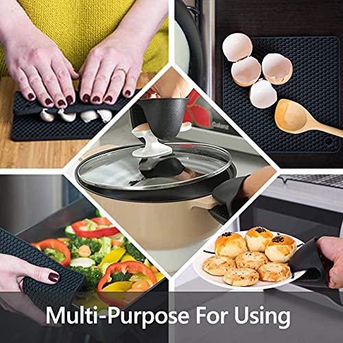 6pcs Silicone Oven Mitts and Pot Holders Sets for Kitchen (Black)