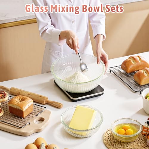 Glass Mixing Bowls with Lids Sets (Untinted / Large)