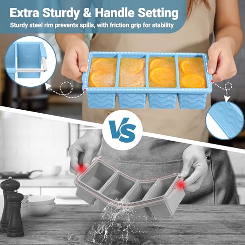 Silicone Freezer Trays with Lid for Soup (Light Blue)