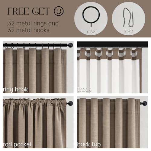 102 inch long blackout curtains 2 Panels 100% Black out Linen texture Curtain elegant Taupe Farmhouse Drapes with Back Tab Rod Pocket Light Blocking Thermal Insulated Panel for Bedroom Living Room (Faux Linen / 52"W x 102"L (Pack of 2))