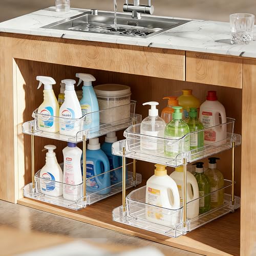 4pack 2 Tier Organizer & Storage Unit Stackable Bathroom Cabinet Organizer Pull (4pack)