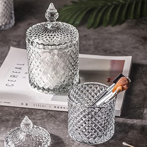 Qtip Holder Glass Apothecary Jars with Lid Bathroom Accessories Vanity Organizers and Makeup Storage for Cotton Swabs (23 oz + 10 oz / Clear)