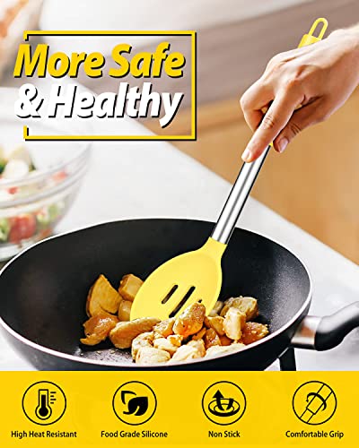 Silicone Cooking Spoons for Nonstick Cookware (Yellow)