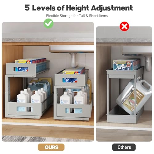 2 Packs 21IN Depth Under Sink Organizer (Gun Gray / 2 Pack-21"Dx11.6"-16.7" H)