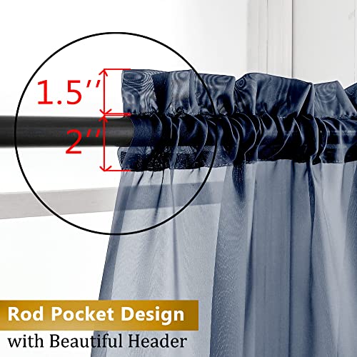 Aiyufneg Small Sheer Tier Curtains Half Kitchen Curtain Sheers (40"W x 24"L (Pack of 2) / Navy Blue)