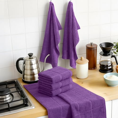 100% Cotton Kitchen Towels 18"x28" (Purple / 18 x 28 - 4 Pack)