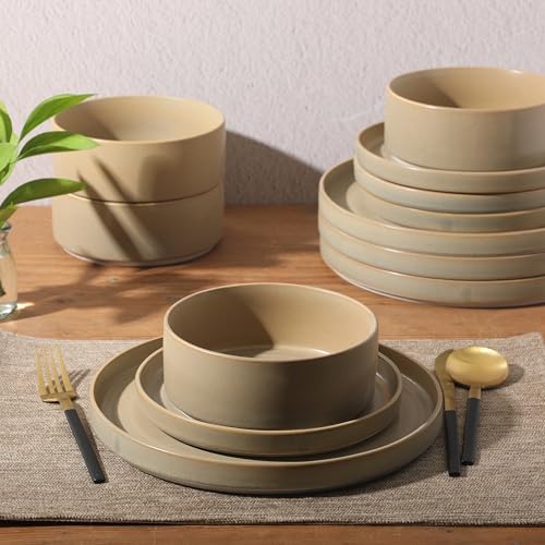 Echo Bay 12 Piece Porcelain Reactive Glaze (Green (Echo Bay) / Service for 4 (12pcs))