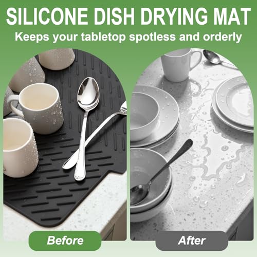Silicone Dish Drying Mat for Kitchen Counter (Black / 23" x 17")