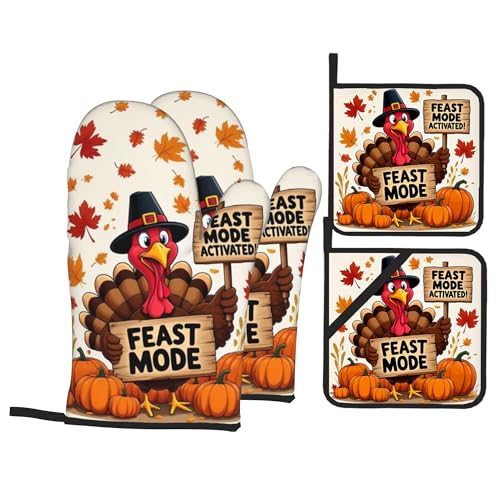 Turkey Oven Mitts with Matching Potholders (Feast Mode Turkey)