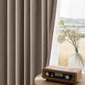 86 Inch Blackout Linen Curtains for Bedroom 2 Panels Memory Trained 100% Black Out Soundproof Room Darkening Back Tab Taupe Dark Flax Window Curtains Drapes (Faux Linen / 52"W x 86"L (Pack of 2))