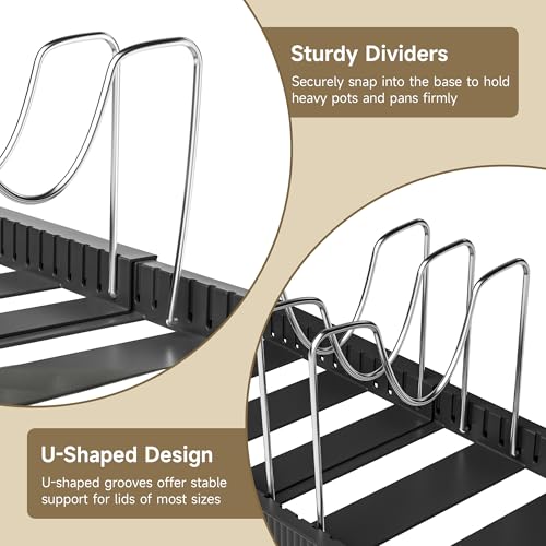 Pots and Pans Organizer under Cabinet (Black / 12 Adjustable Dividers)