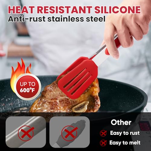 3 Pack Kitchen Tongs for Cooking with Silicone Tip (9 inch / Red 3Pcs)