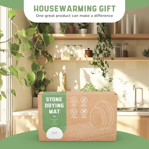 Stone Drying Mat for Kitchen Counter & Bamboo Rack (Light Bamboo)