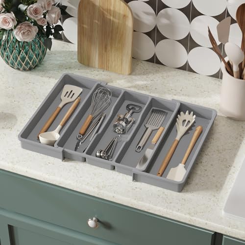 Utensil Organizer for Kitchen Drawers (Gray / Large(13-22''W x 15"D))