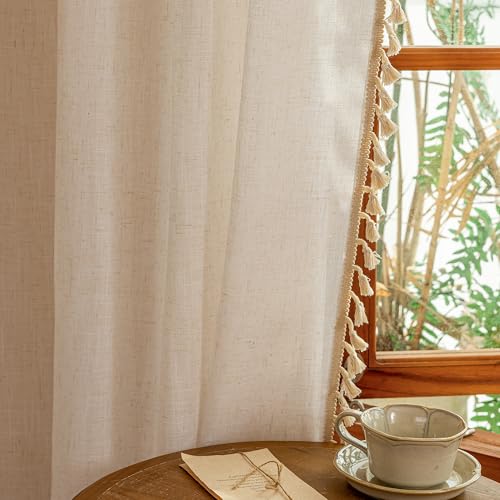 Natrual Curtains 84 Inches Long for Living Room Boho Semi Sheer Light Filtering Privacy Drapes for Bedroom (Z-natrual / 50"W x 84"L (Pack of 2))