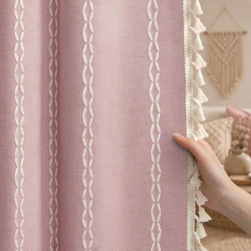 Purple Pink 100% Boho Blackout Curtains 84 Inch 2 Panels with Tassels (Purple Pink / 52"W x 84"L (Pack of 2))