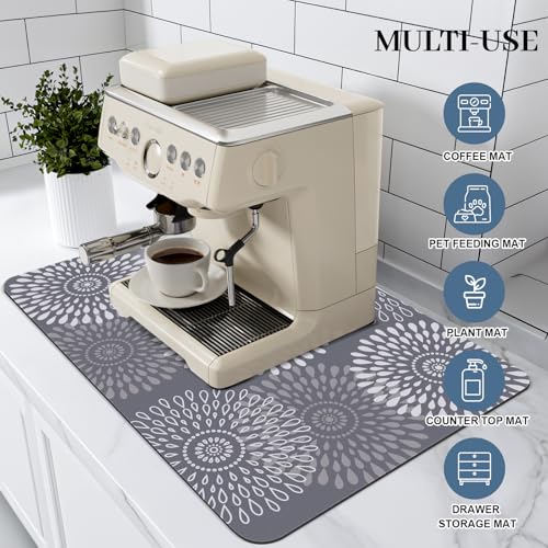 Dish Drying Mat Absorbent Kitchen Counter Mat Rubber Backing Draining Mat (Gray / 16" x 24")
