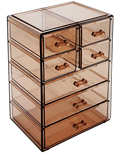 7 Drawer Makeup Organizer with Small & Wide Drawers (Bronze Glow / 3 Large, 4 Small Drawers)