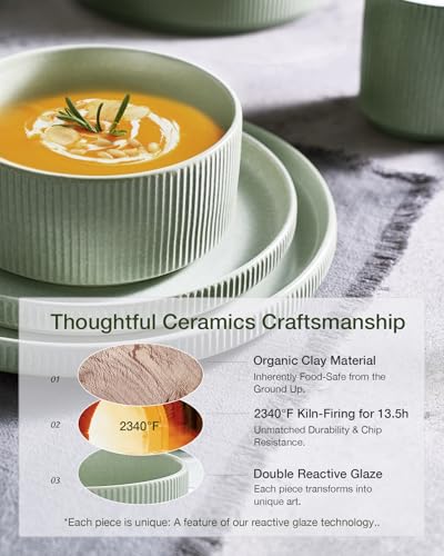 Star Stoneware Dinnerware Sets for 8 (Matte Sage Green)